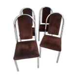Quatre chaises chrome et velours ras marron design 70
