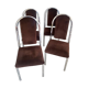 Quatre chaises chrome et velours ras marron design 70