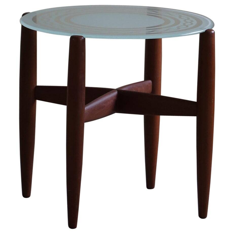 Teak and glass side table, mid-century Danish design, made in the 1960s.