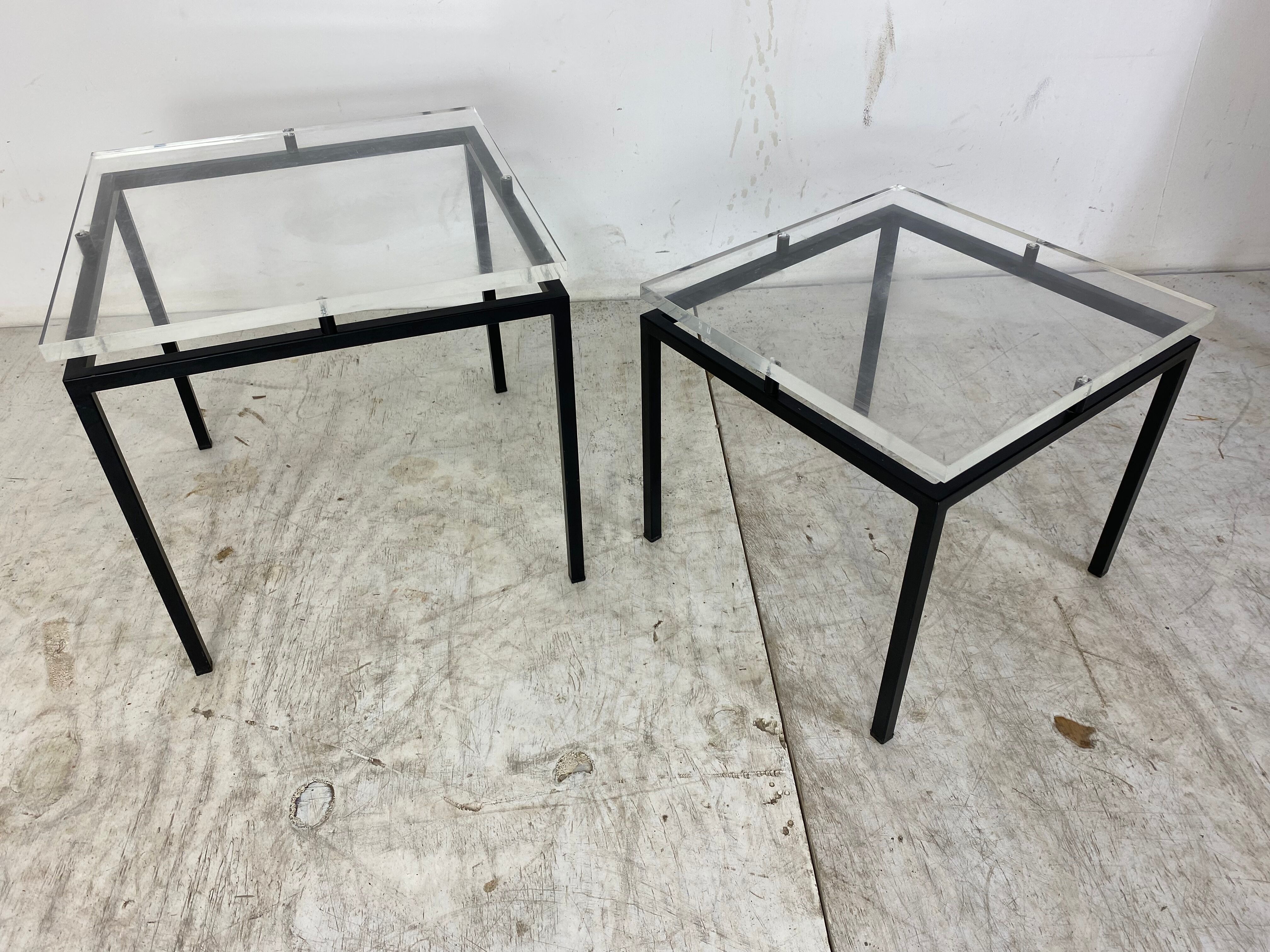 Vintage modernist acrylic glass and steel side tables, 1980s, set of 2