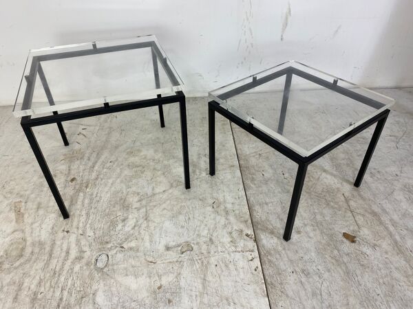 Tables d’appoint vintage modernistes en verre acrylique et acier, années 1980, ensemble de 2