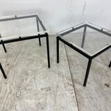 Vintage modernist acrylic glass and steel side tables, 1980s, set of 2