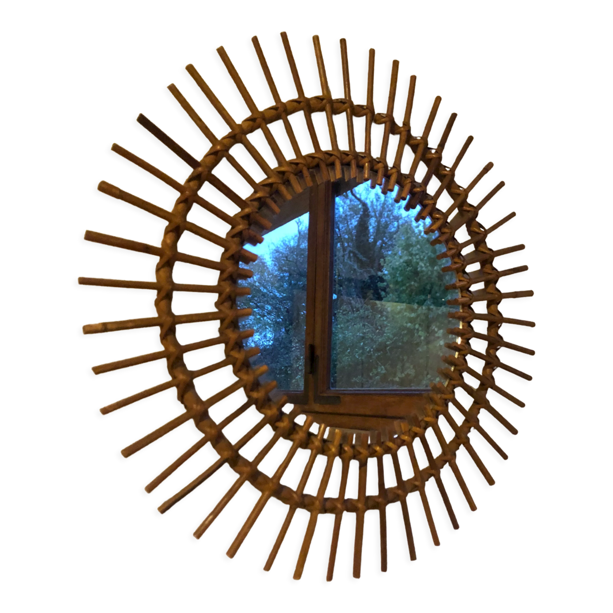 Vintage rattan sun mirror 60s
