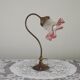 French Art Nouveau Brass Goose Neck Table Lamp White & Pink Glass Shade