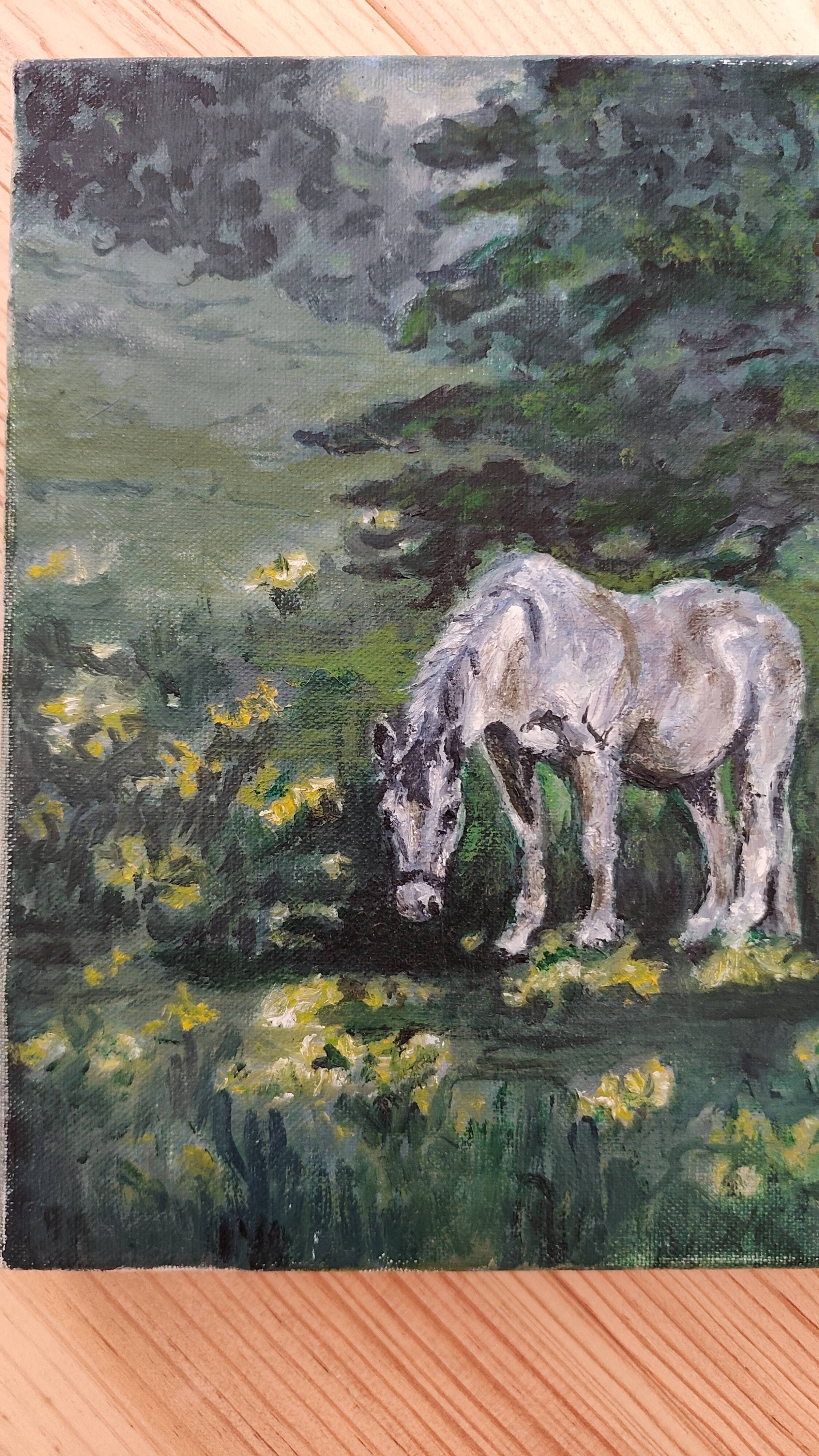 Painting of a horse on vintage old canvas