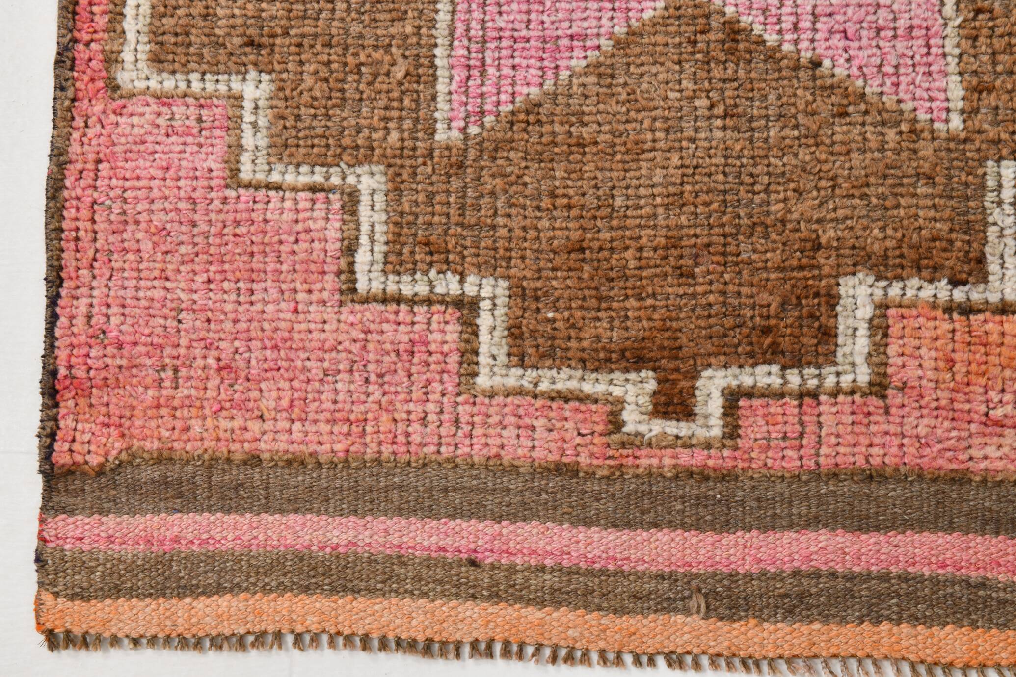 3x11 Pink and Brown Rare Colors Runner Rug, Wool Kilim Rug, 94x320Cm