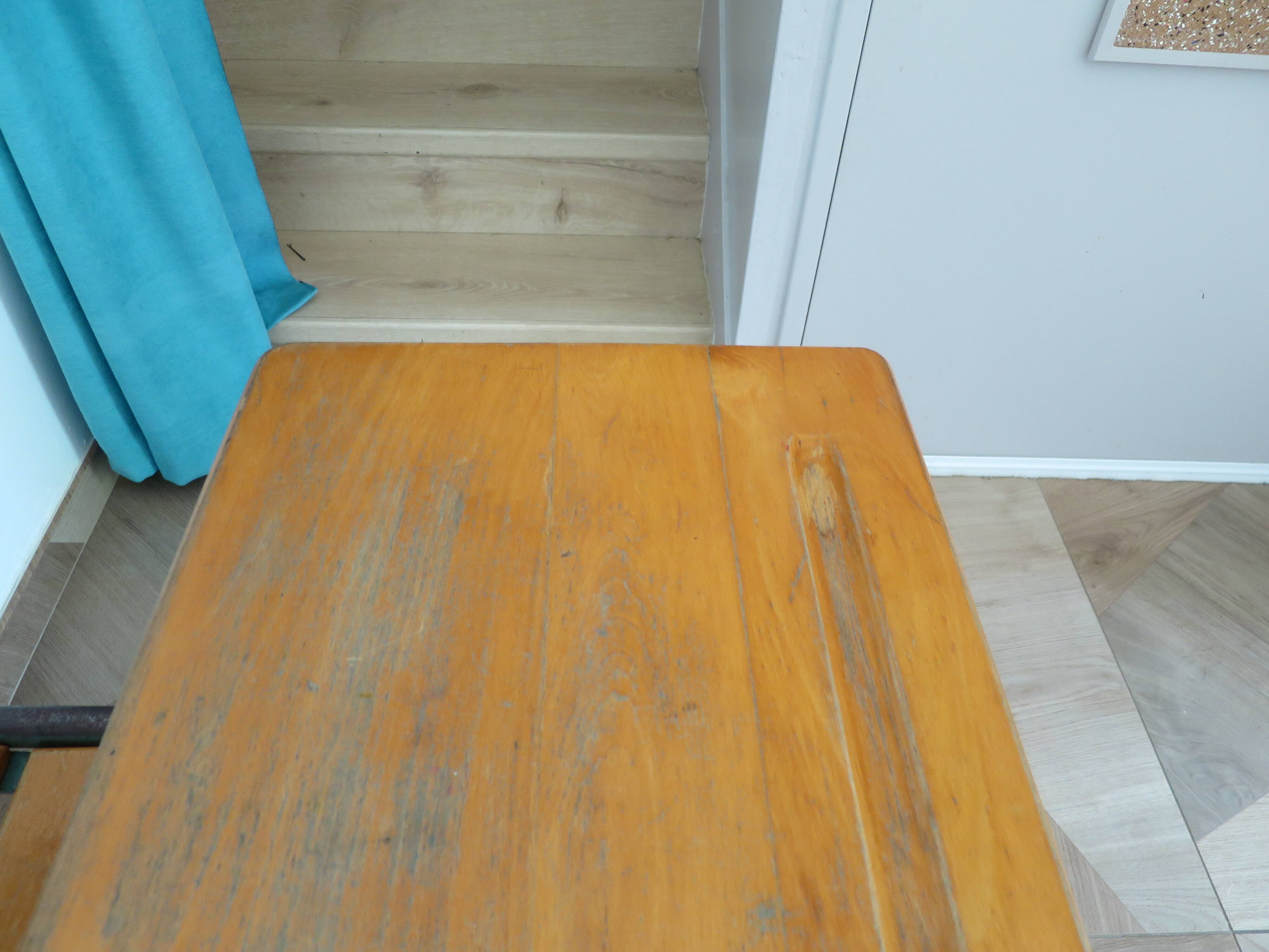 Bureau d’écolier vintage en bois et métal - Bureau double