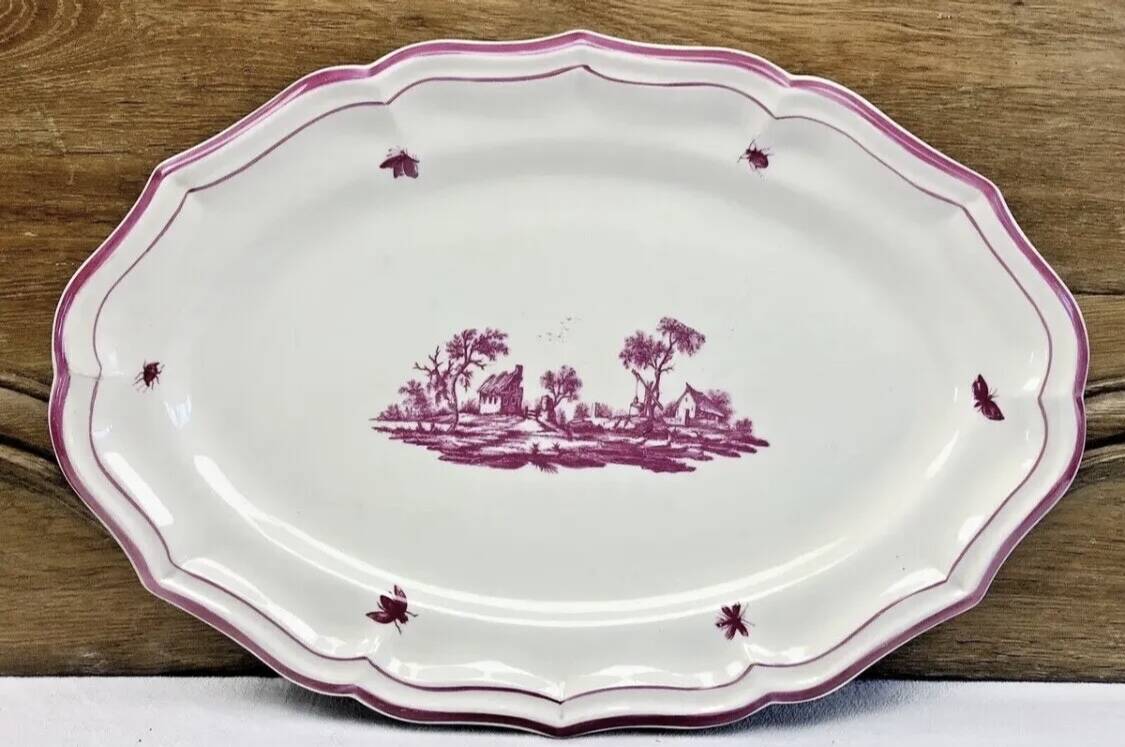 Ancien plat rond Gien modèle Paysages roses 1938 1960