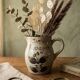 Vintage stoneware jug | Stoneware from Arnon, France | Floral decoration