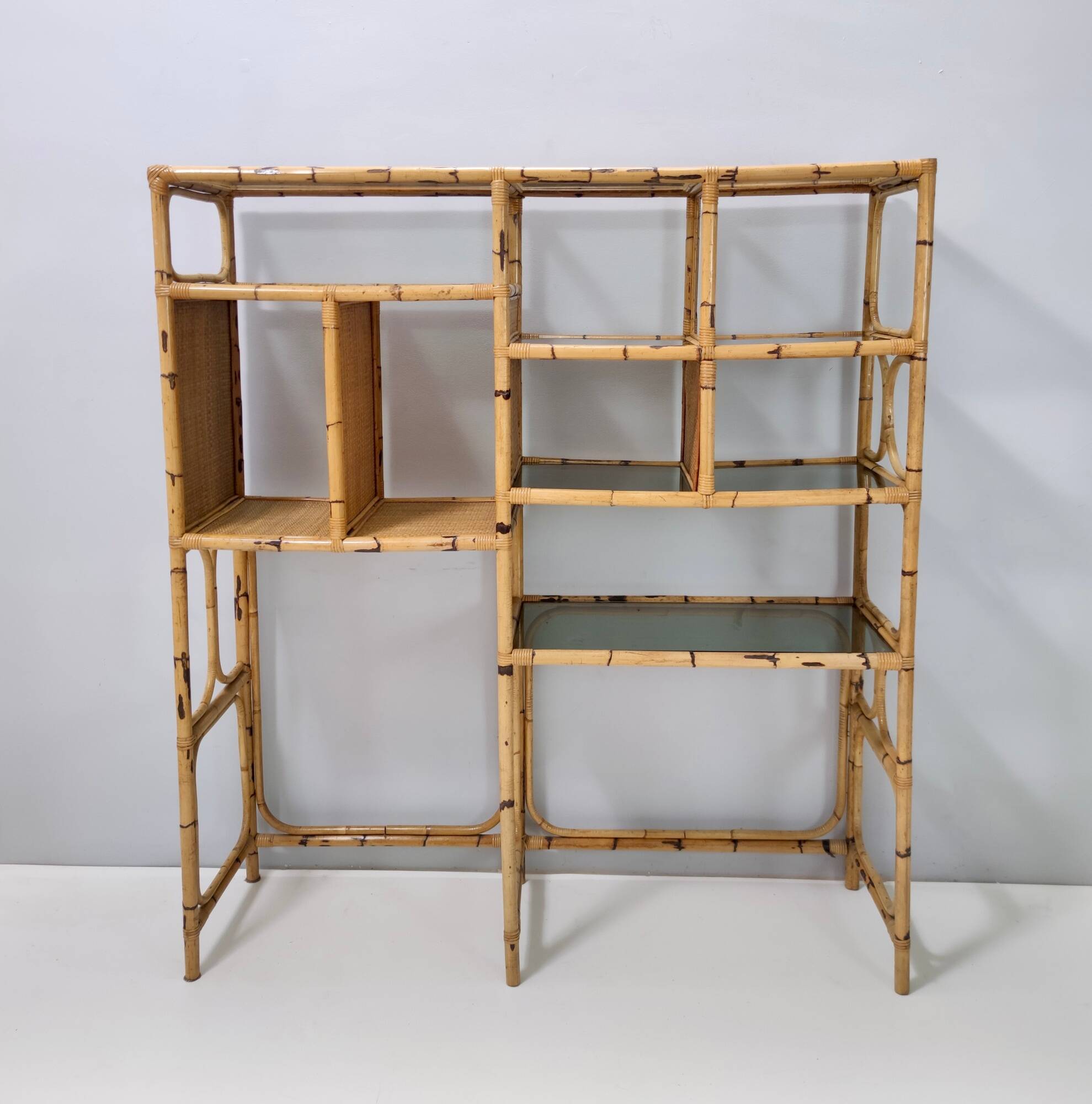 Bamboo Bookcase with Smoked Glass Shelves by Vivai del Sud, Italy
