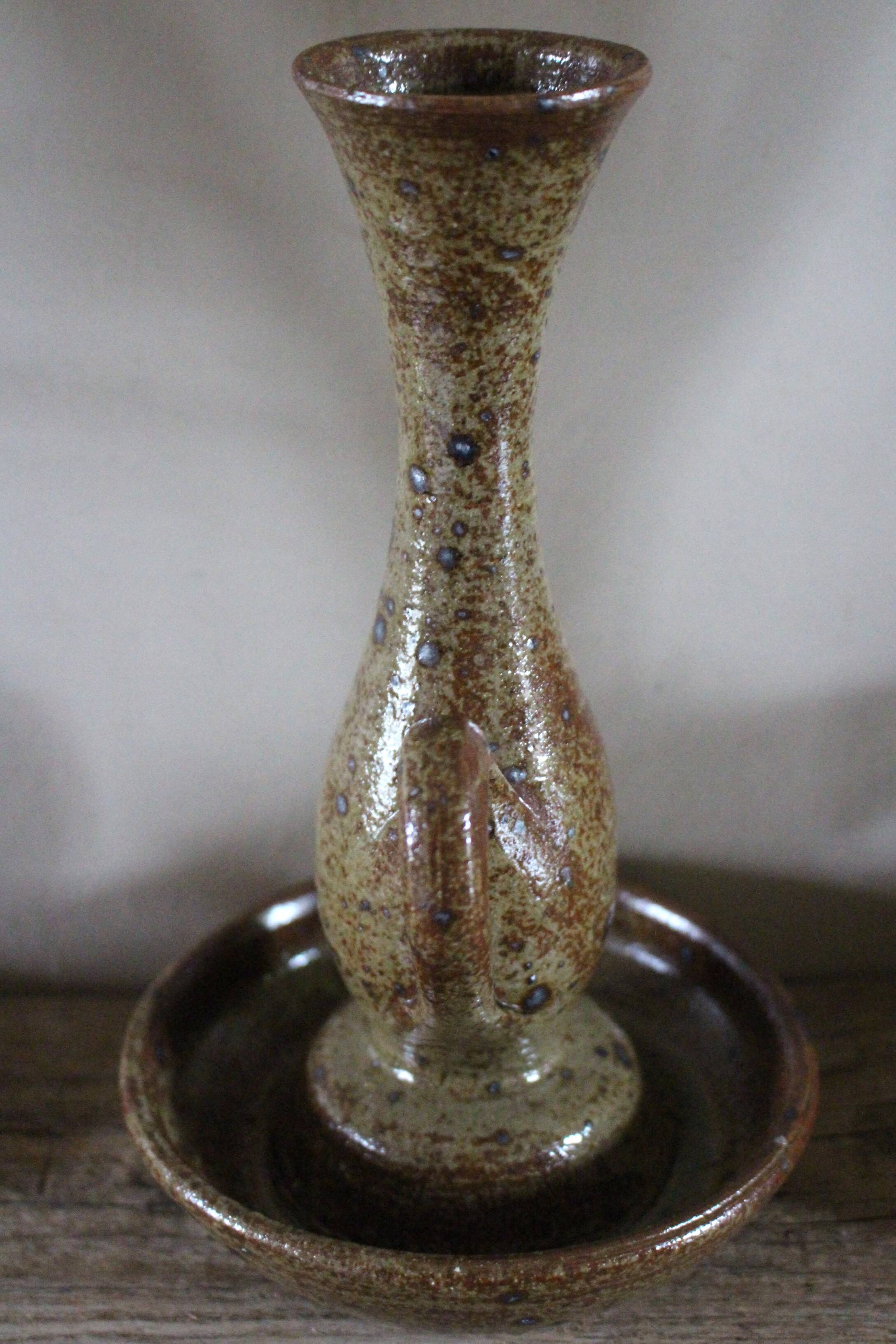 Vintage pyrite cave rat stoneware candlestick