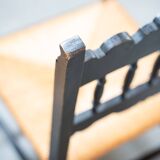 2 low bedroom chairs in hand-woven rice straw, 1950s/1960s