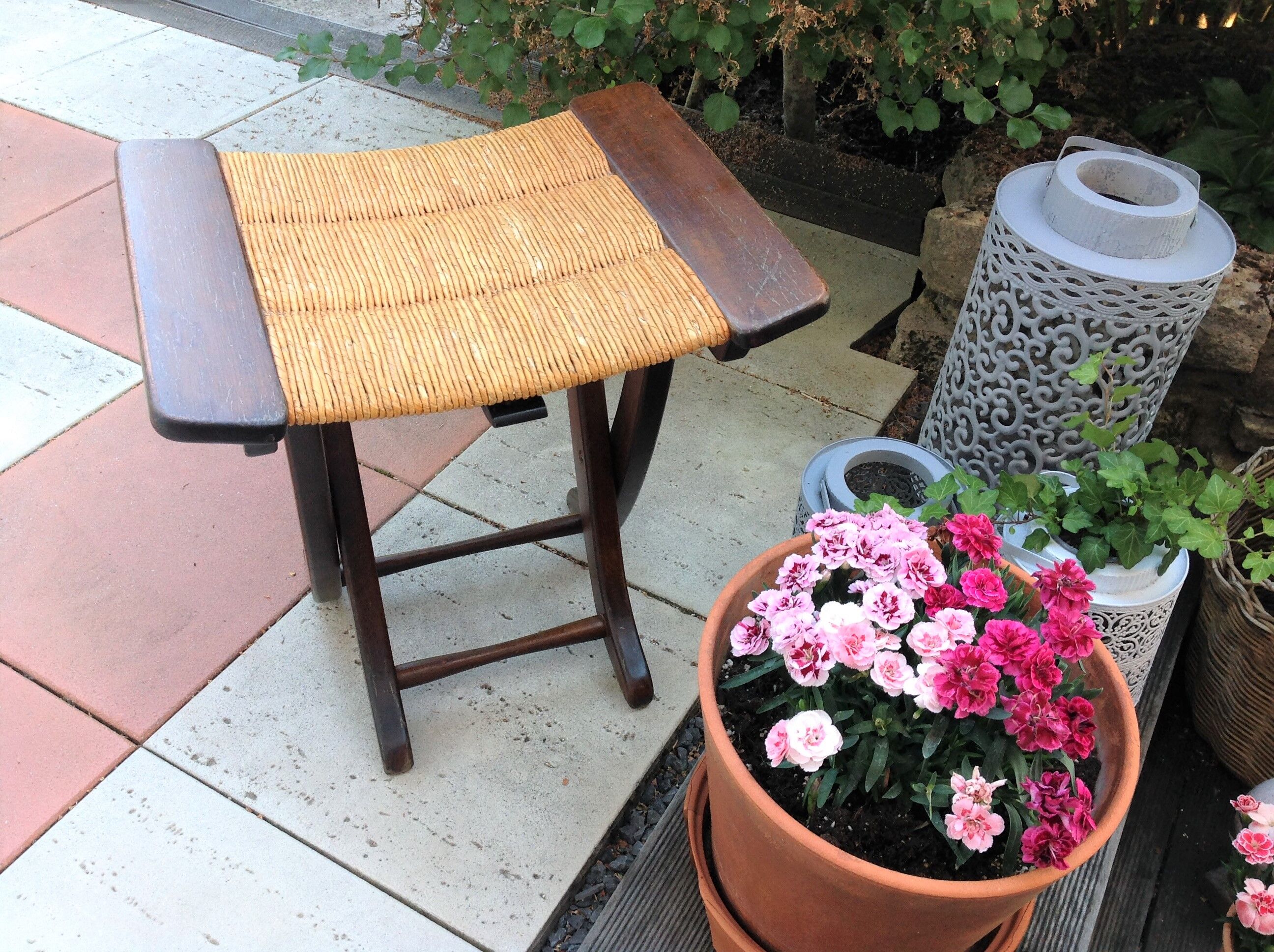 Tabouret  en bois paillé / vintage années 50-60