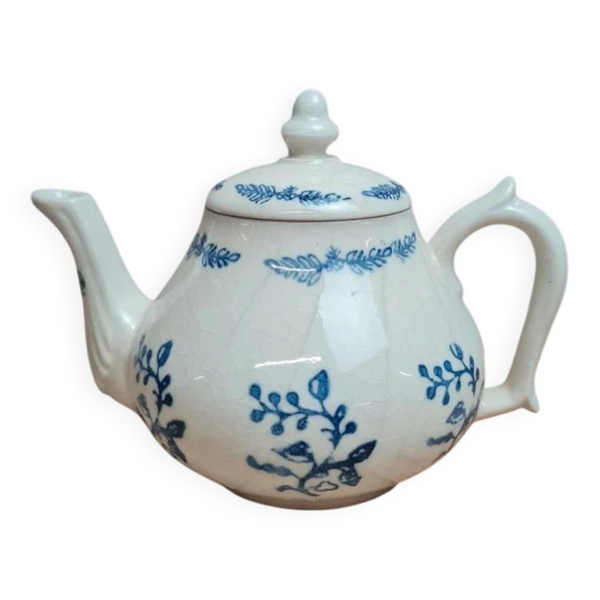 Théière ancienne en grès émaillé décor bleu – esprit Saint-uzé
