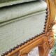 Fauteuil ancien Louis XV  en velours vert d eau