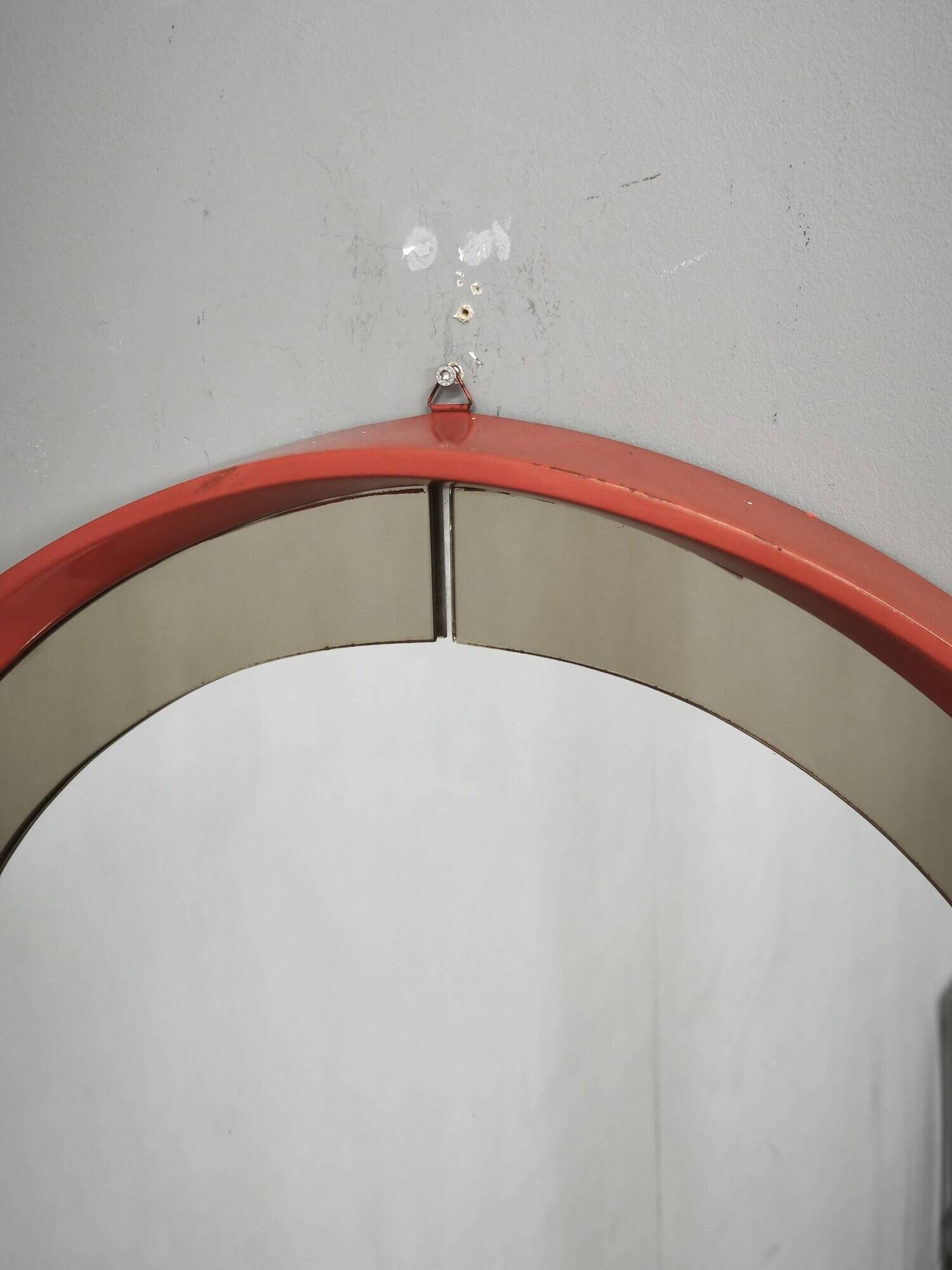 1970s Italian Space Age Red Lacquer and Smoked Glass Round Mirror