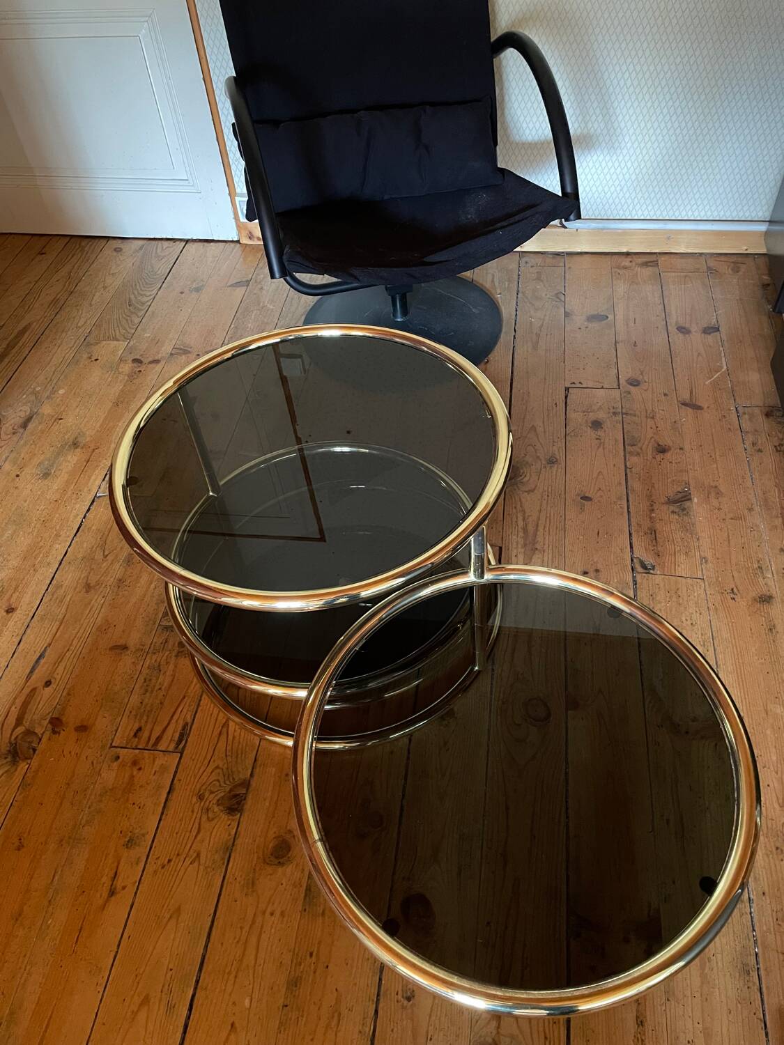 Postmodern Italian Gold Swivel Coffee Table, Milo Baughman Style