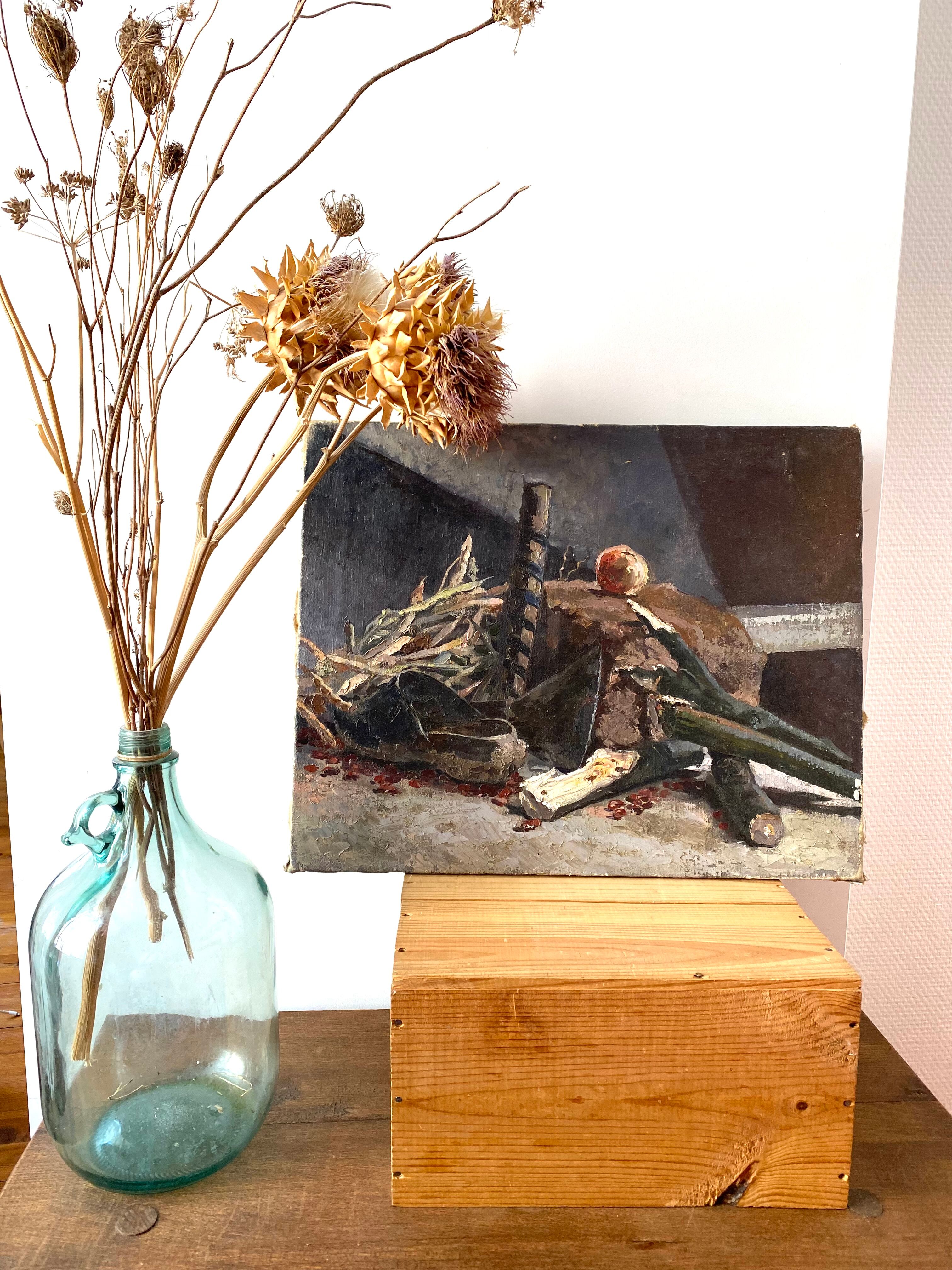 Oil on canvas still life 60s vintage