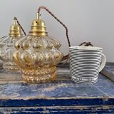 Set of two new electrified amber glass walking lamps