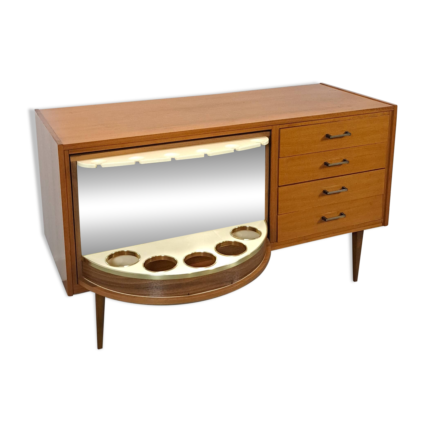 Fineer dressoir met draaibare bar en lades, barkast