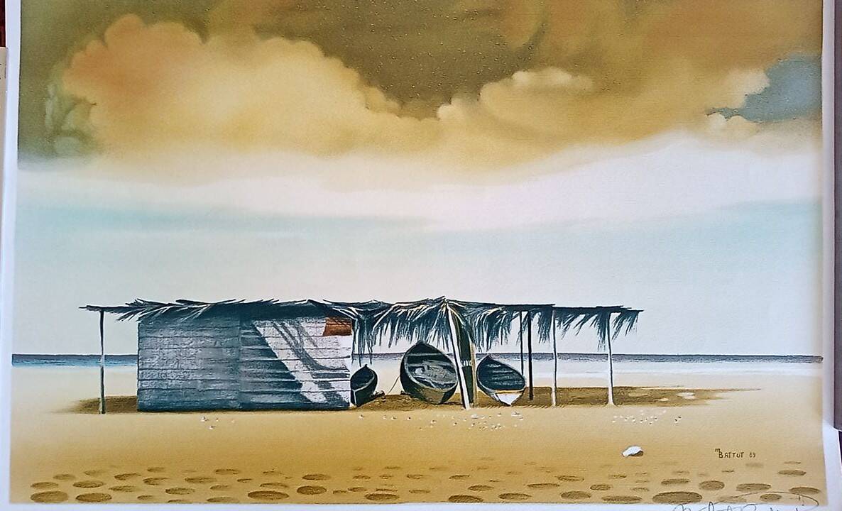 Michèle Battut (1946) - Art print - signed - 37 x 58 cm - boat on the beach