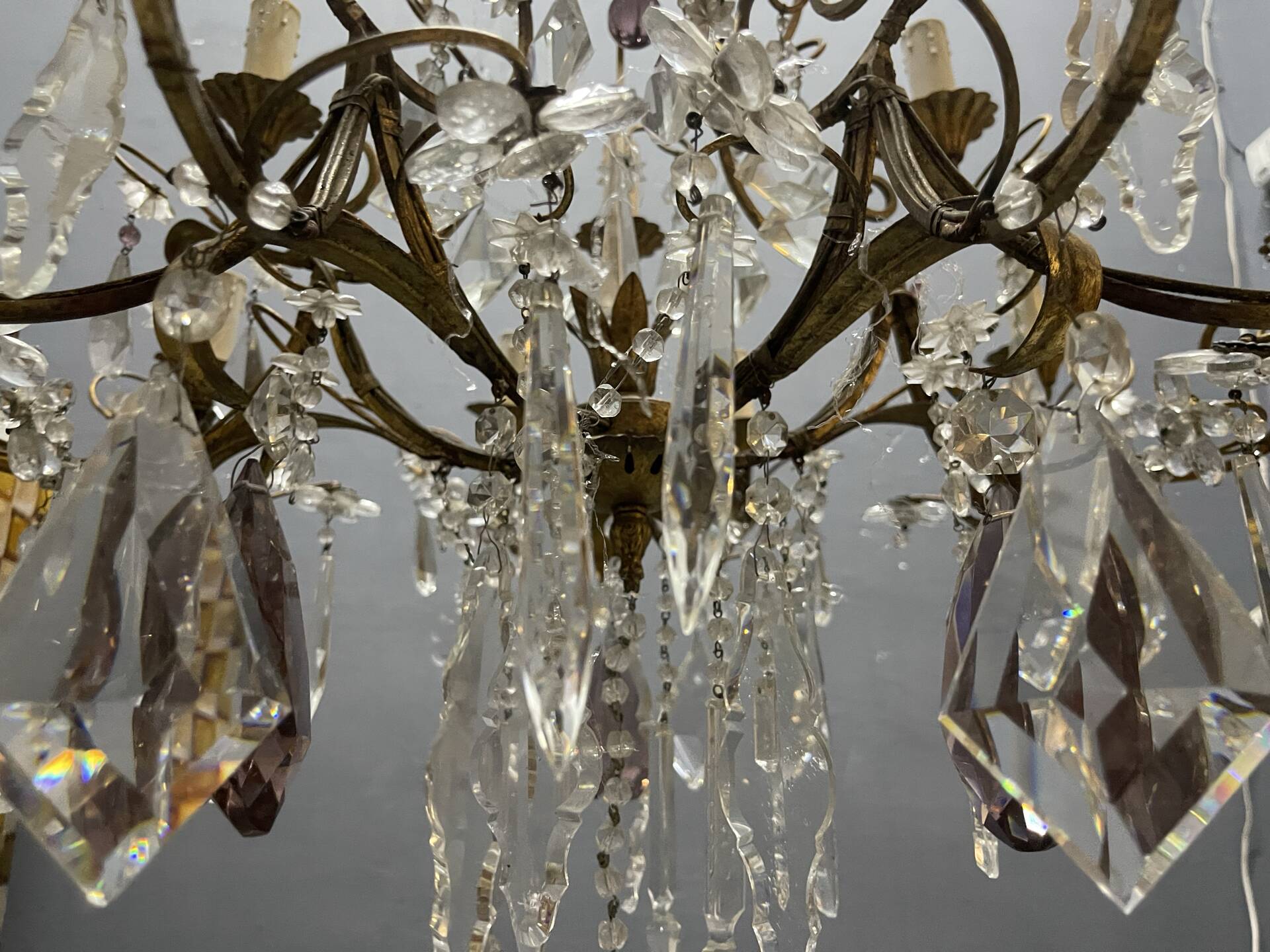 Large Florentine Tole Chandelier with Murano Glass Flowers, Italy, 195