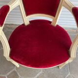 PAIR OF LOUIS XVI STYLE CABRIOLET ARMCHAIRS IN STUDDED RED VELVET FABRIC