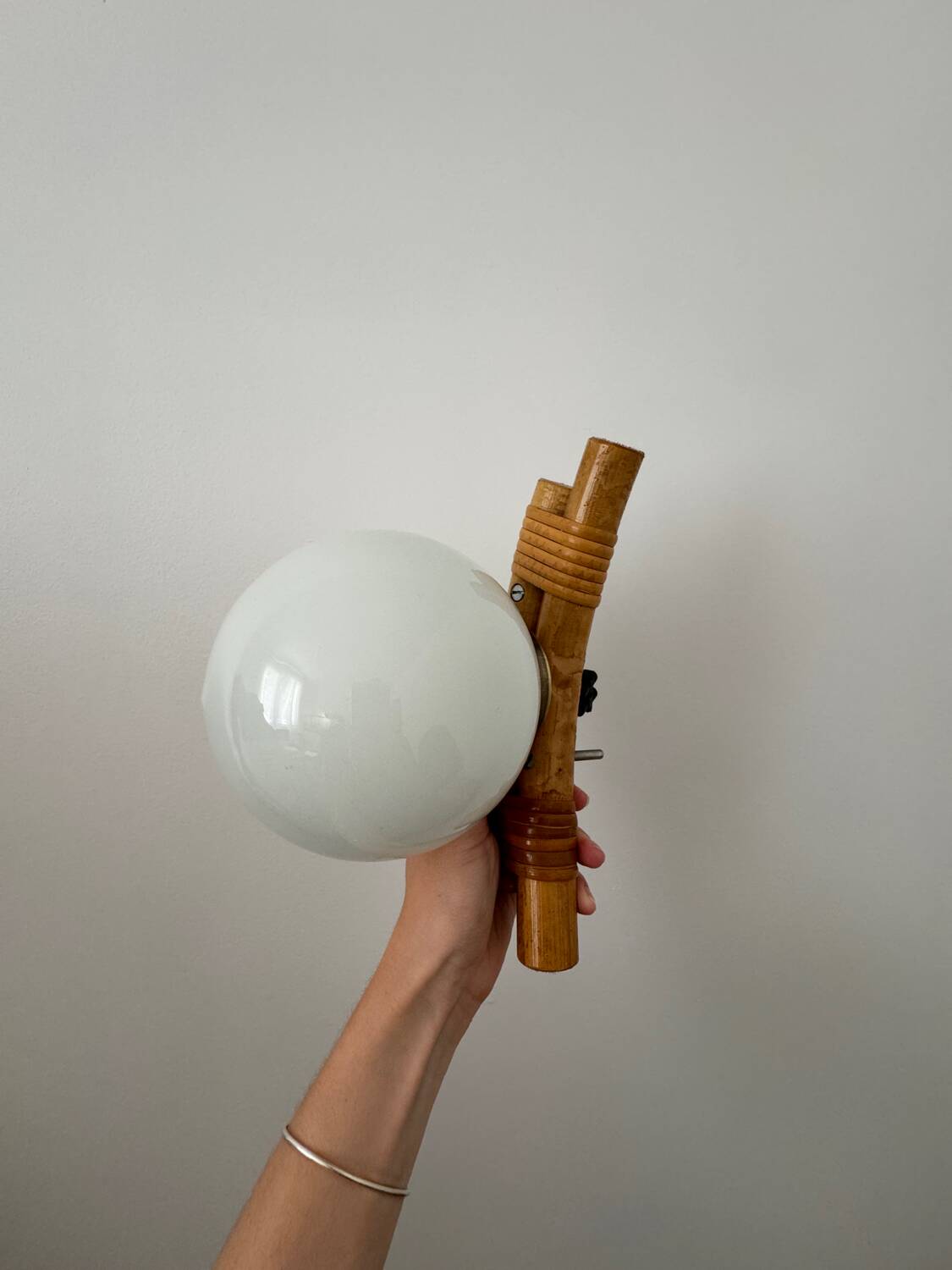 Rattan and opaline wall light