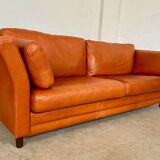 Canapé en cuir cognac vintage rétro pour 3 personnes danois