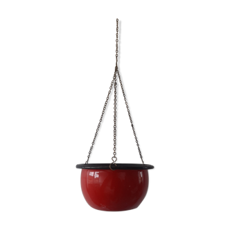 Red enamelled pot cover to hang