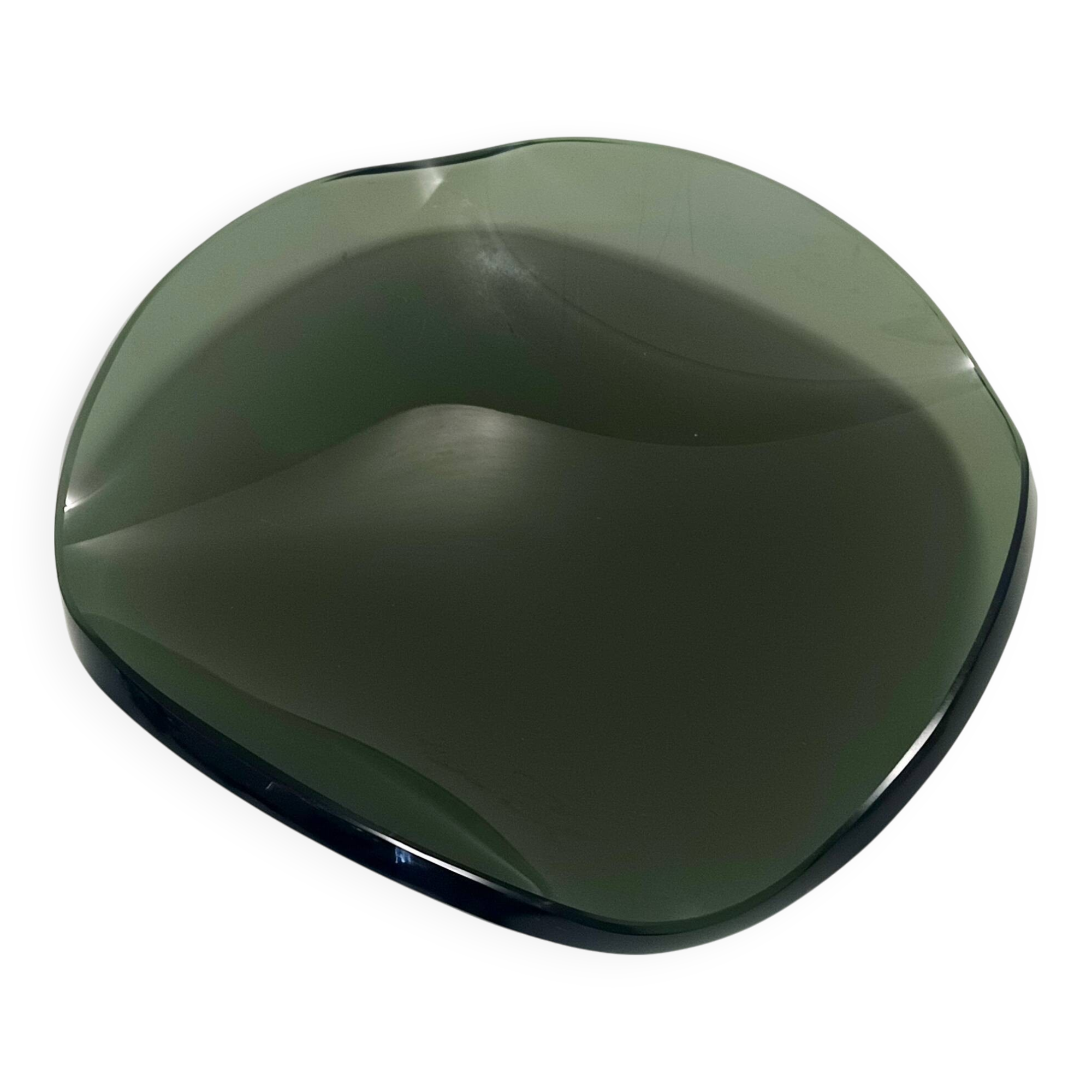 Thick Dark Green Glass Centerpiece / Trinket Bowl attr. to Fontana Arte, It