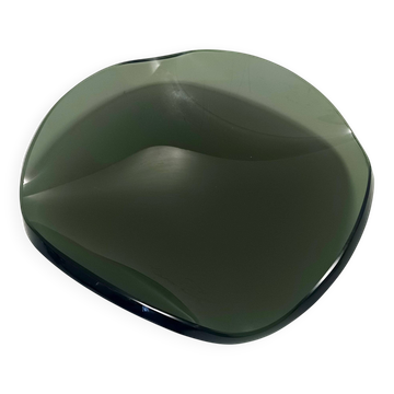 Centre de table / bol à bibelots en verre vert foncé épais, attribué à Fontana Arte