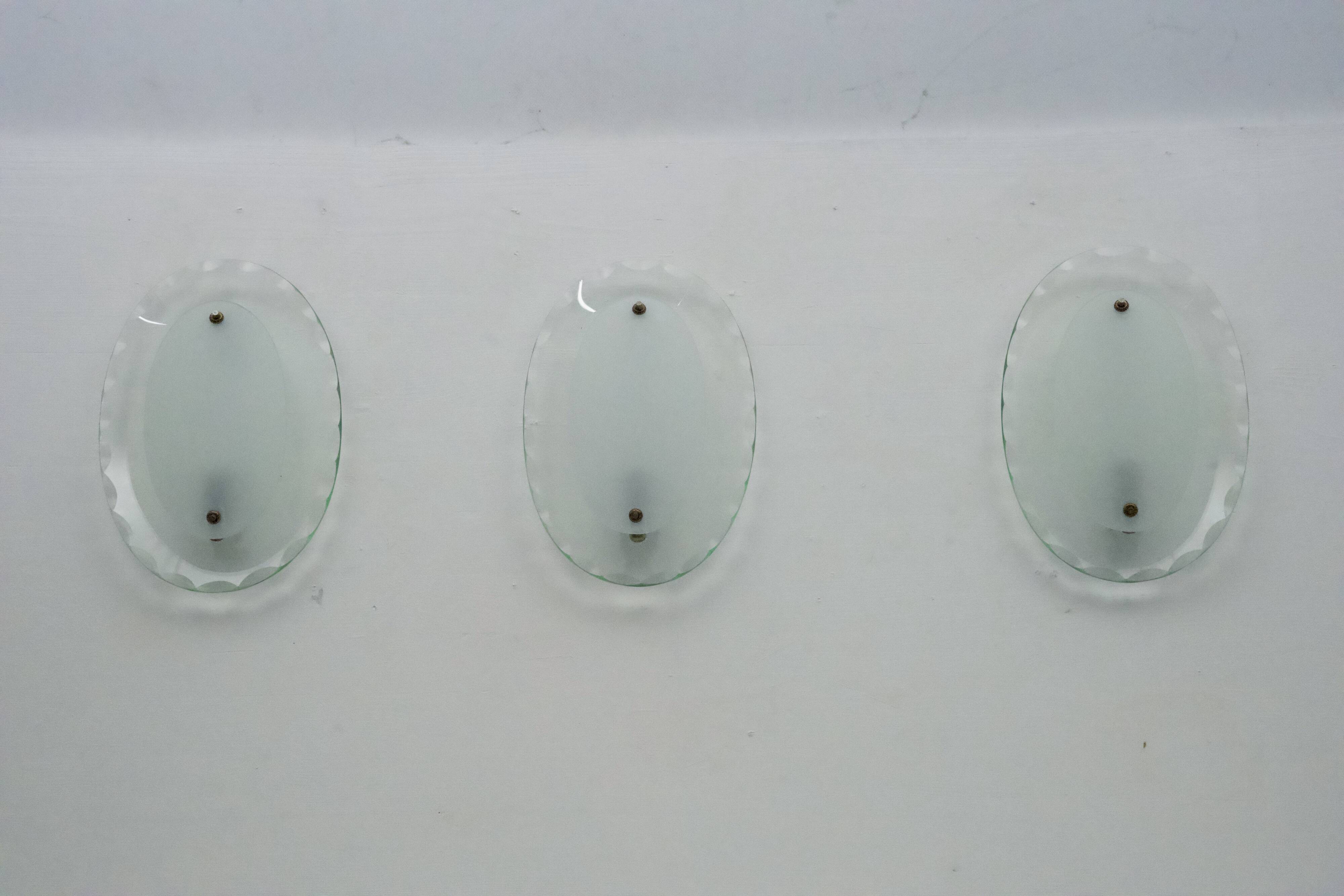 Set of Three Curved Glass Sconces by Cristal Art, Italy, 1960s