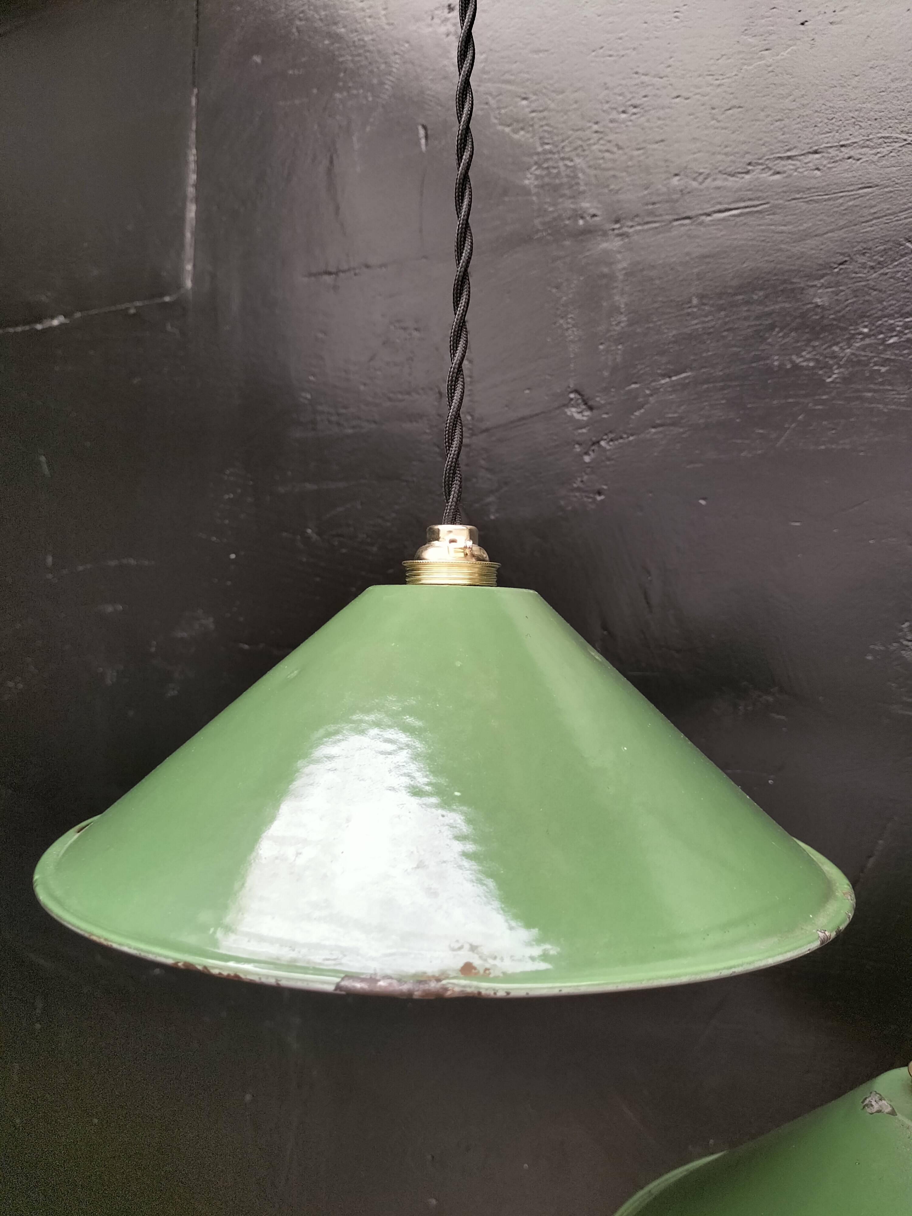 Enameled sheet metal cone pendants