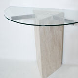 Travertine console and vintage glass