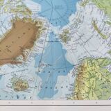 North Pole Arctic Ocean Greenland Iceland vintage map from 1950
