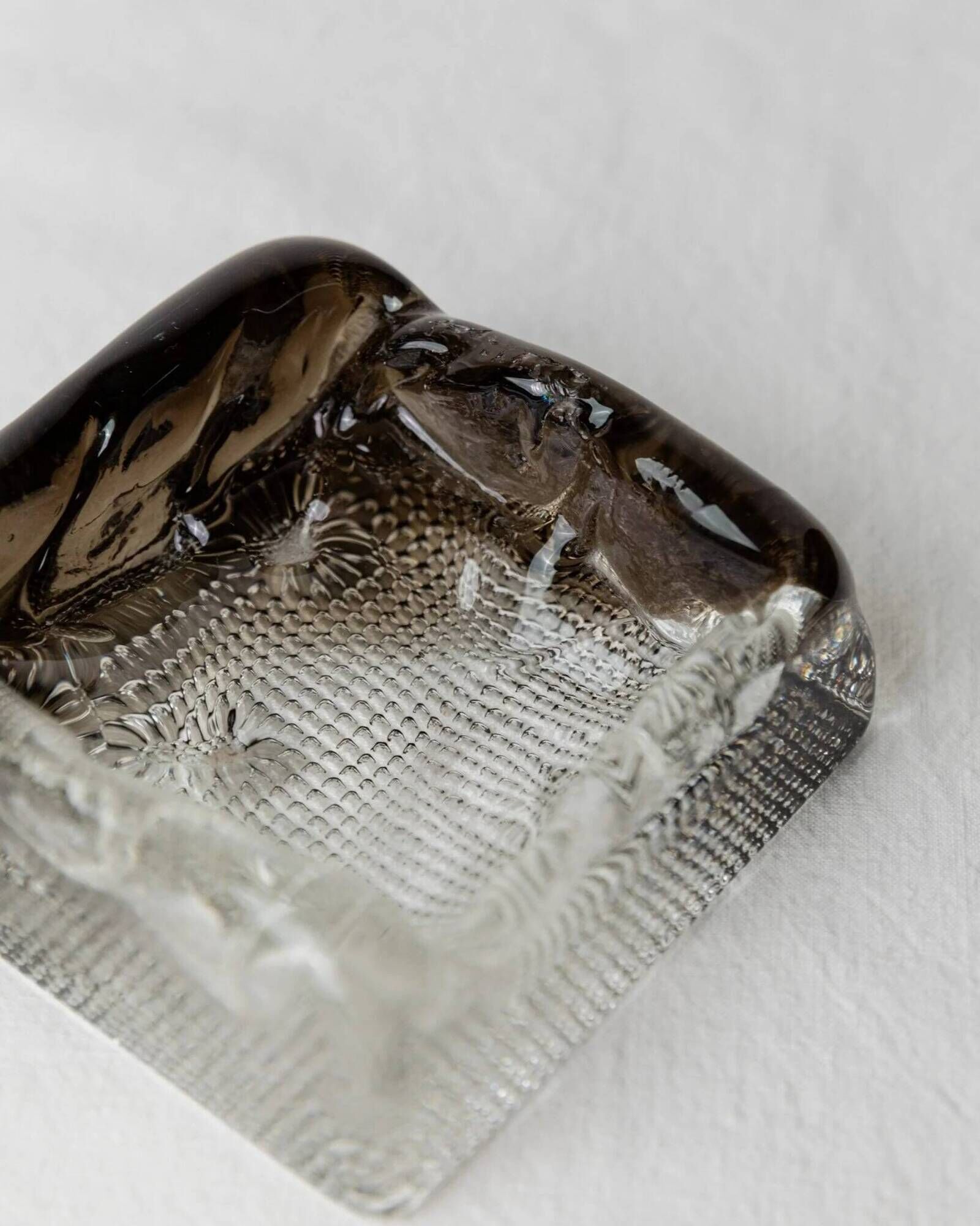 Transparent and Smoky Grey Murano Glass Ashtray – Vintage 1980s Hollywood Regency Decor
