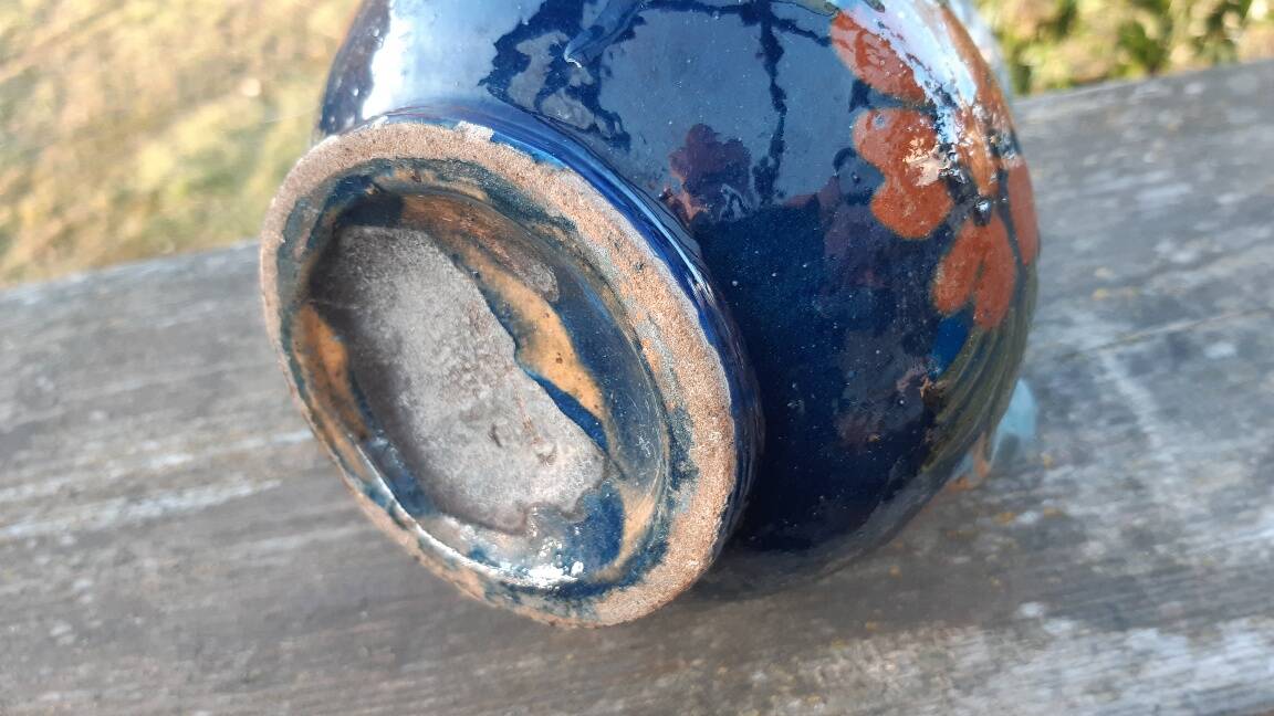 Vase with 3 handles in glazed terracotta Alsace early 20th century