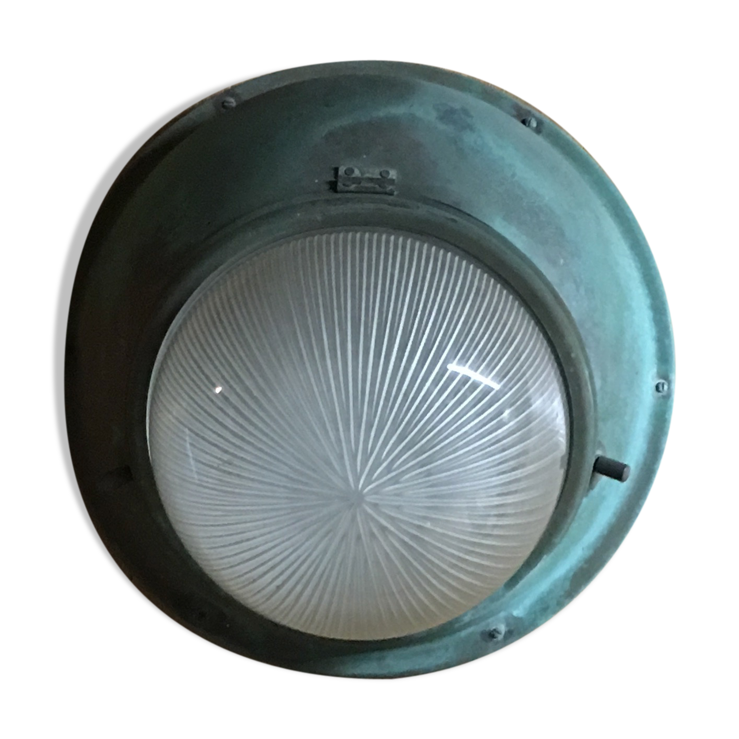 Applique Holophane verre prismatique & cuivre  1940