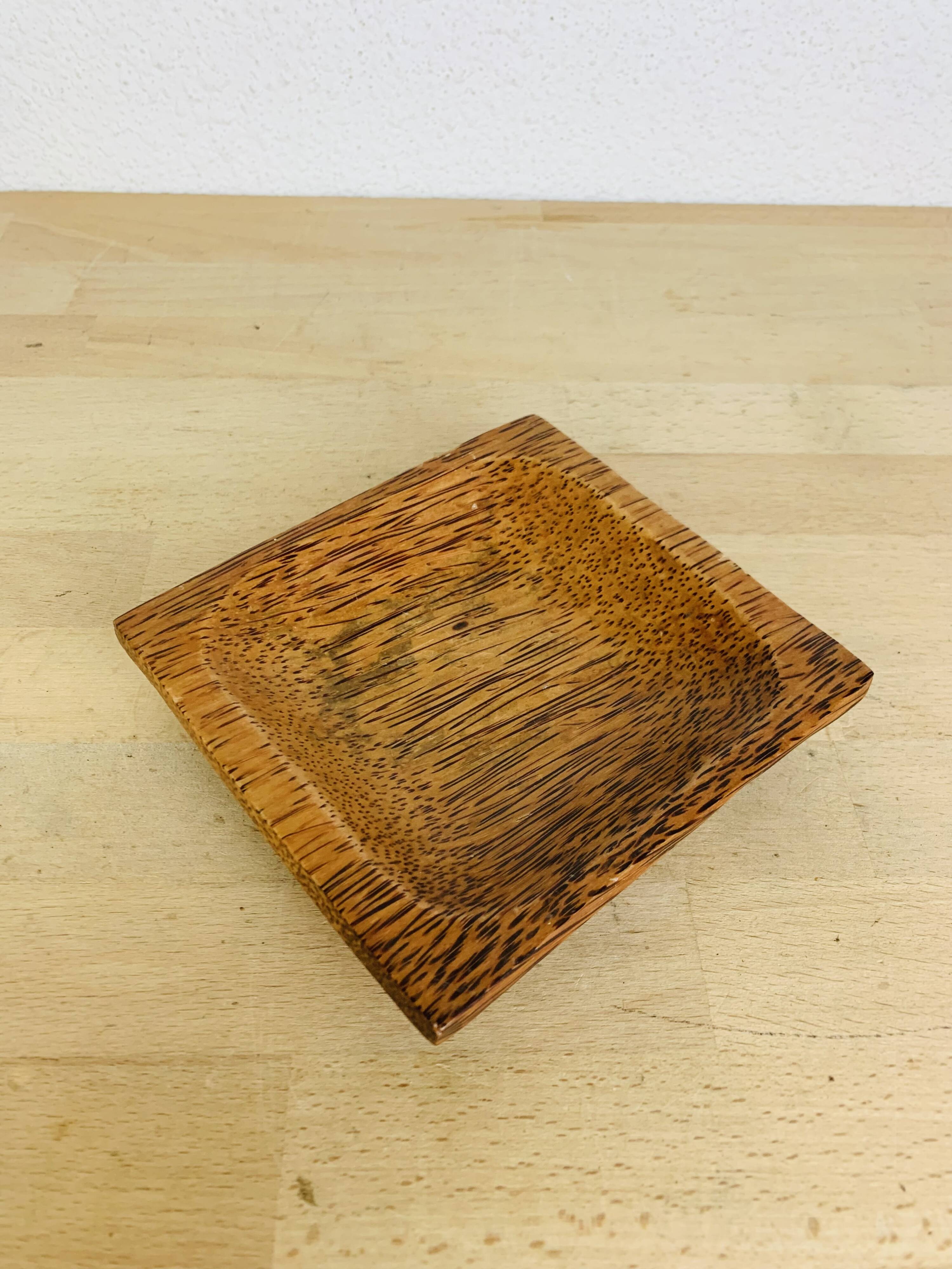 Square palm wood pocket emptier, vintage