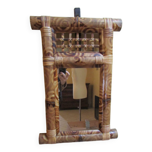 Miroir bambou et osier tressé rectangulaire