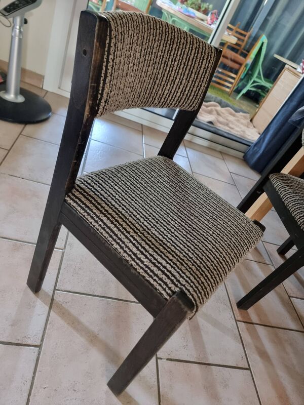 Chaises baumann vintage des années 60 tapissées. ensemble de 6 chaises anciennes estampillées bauman