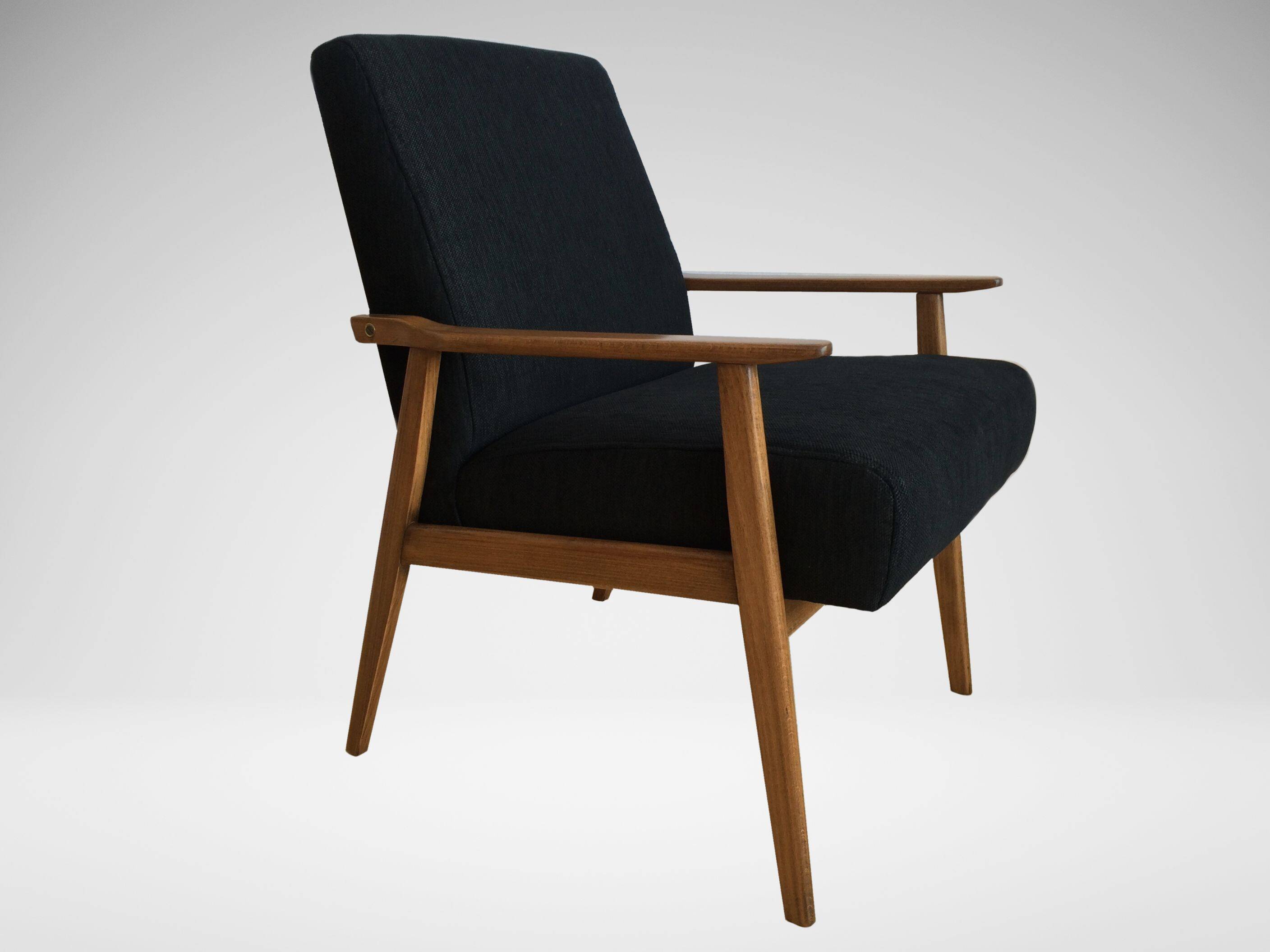 Vintage Mid Century Reupholstered Armchair in Black Fabric