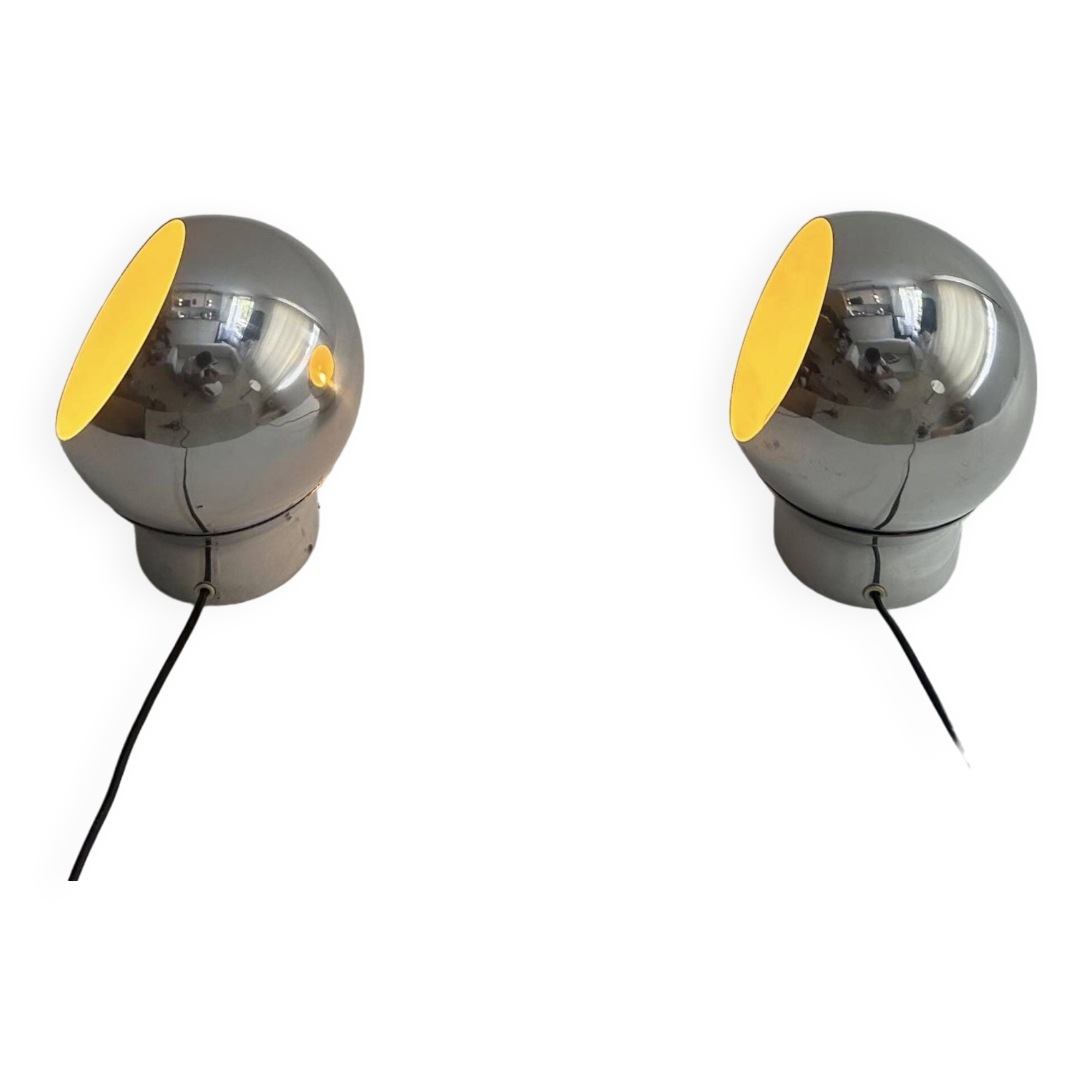 Pair of vintage adjustable wall lights, chrome metal, Hemi Sweden 1970