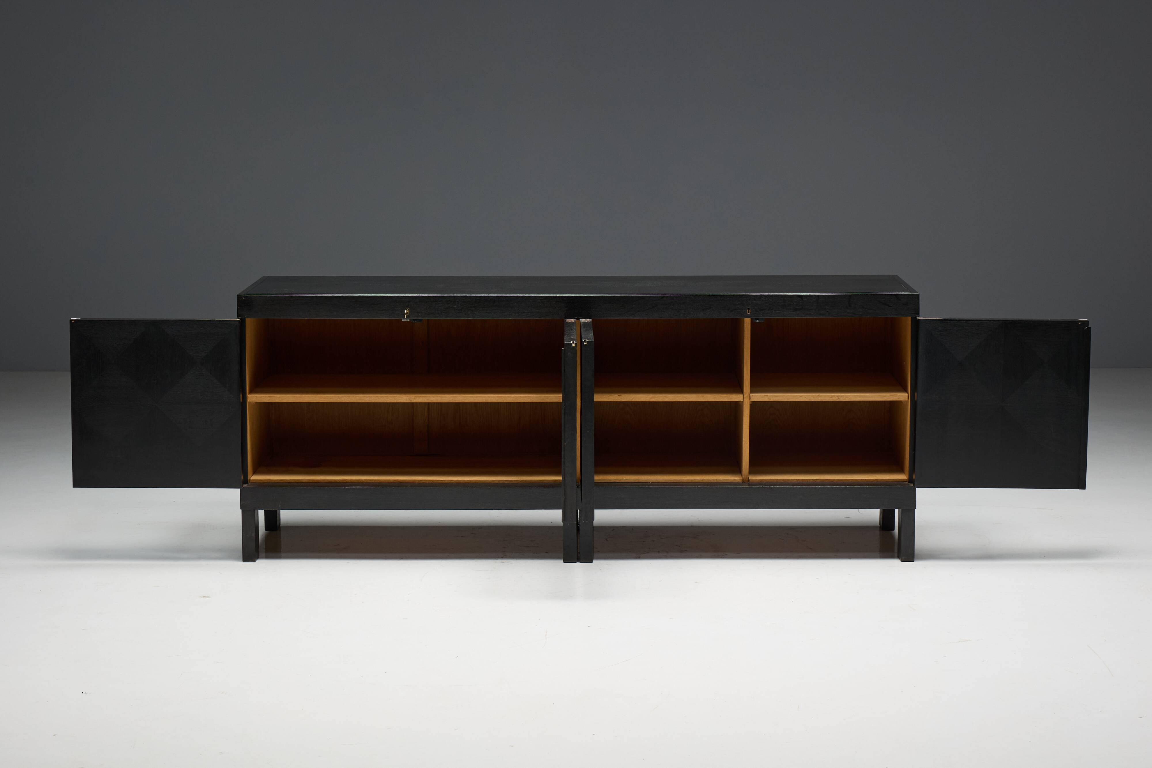 Brutalist De Coene sideboard in stained oak, Belgium, 1970s