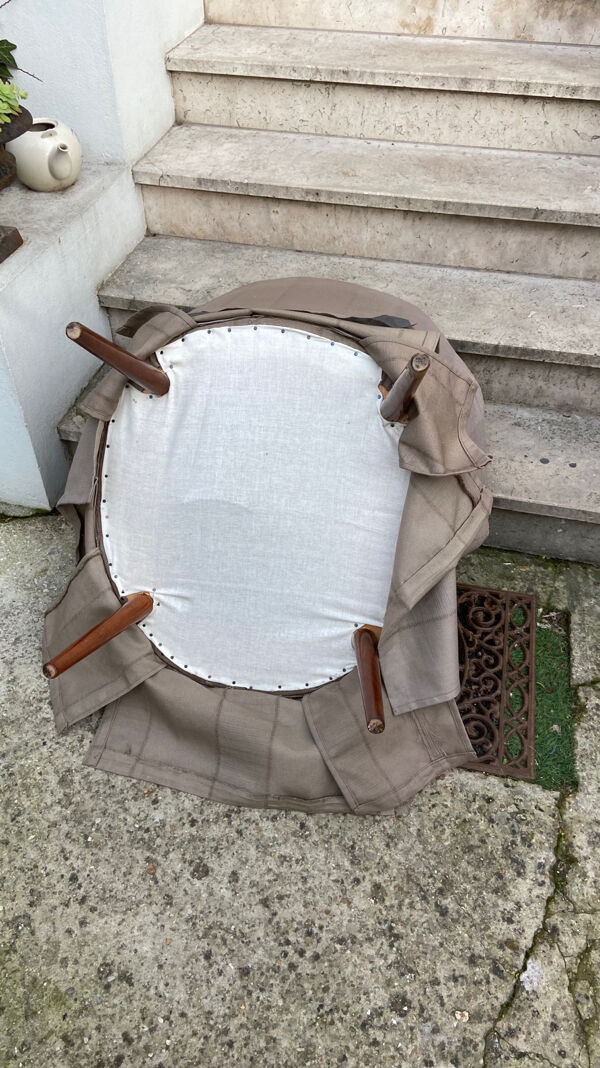 Fauteuil crapaud en toile vintage 1970