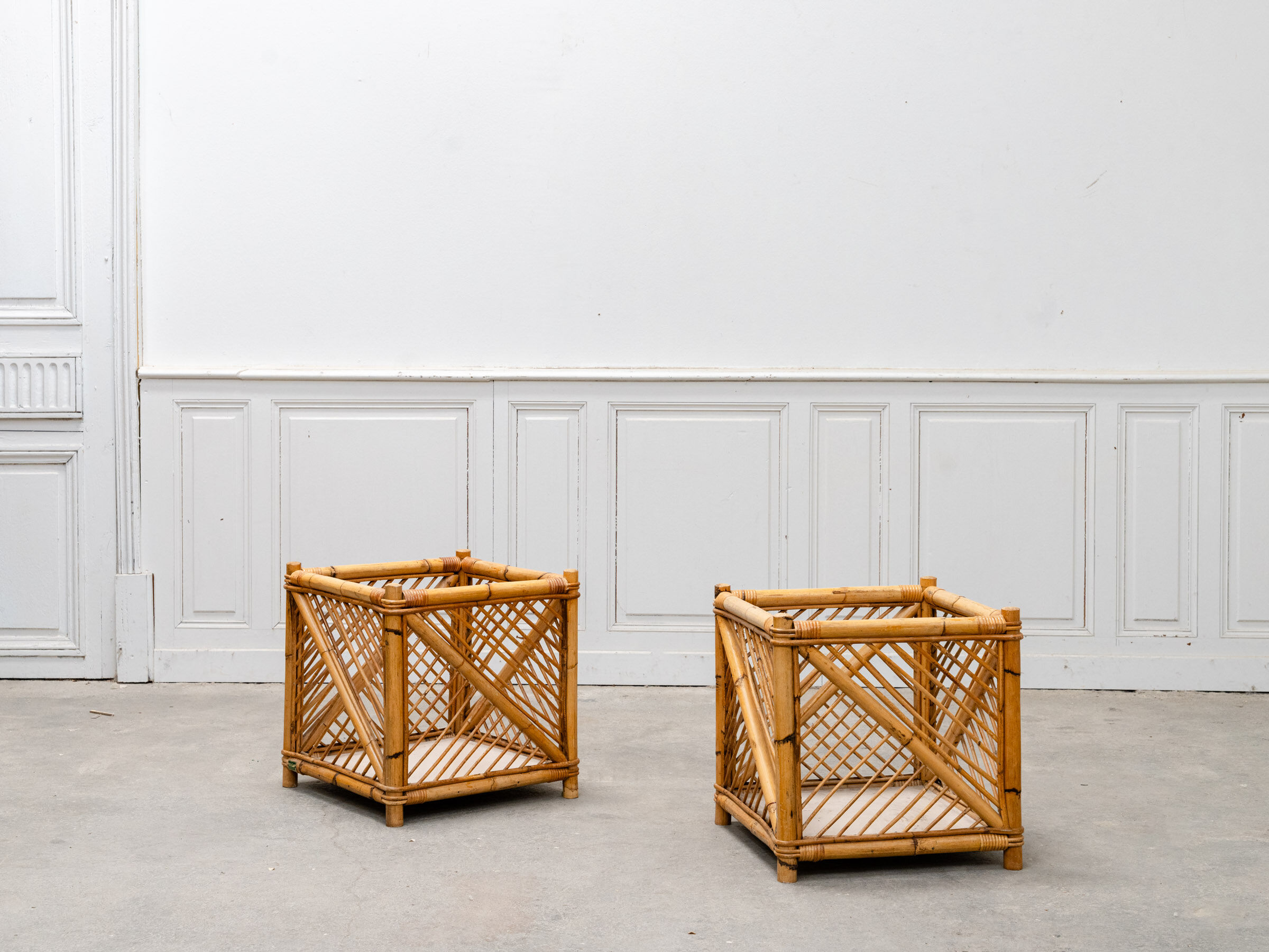 Pair of plant pots, wicker baskets Vivai Del Sud, 1970