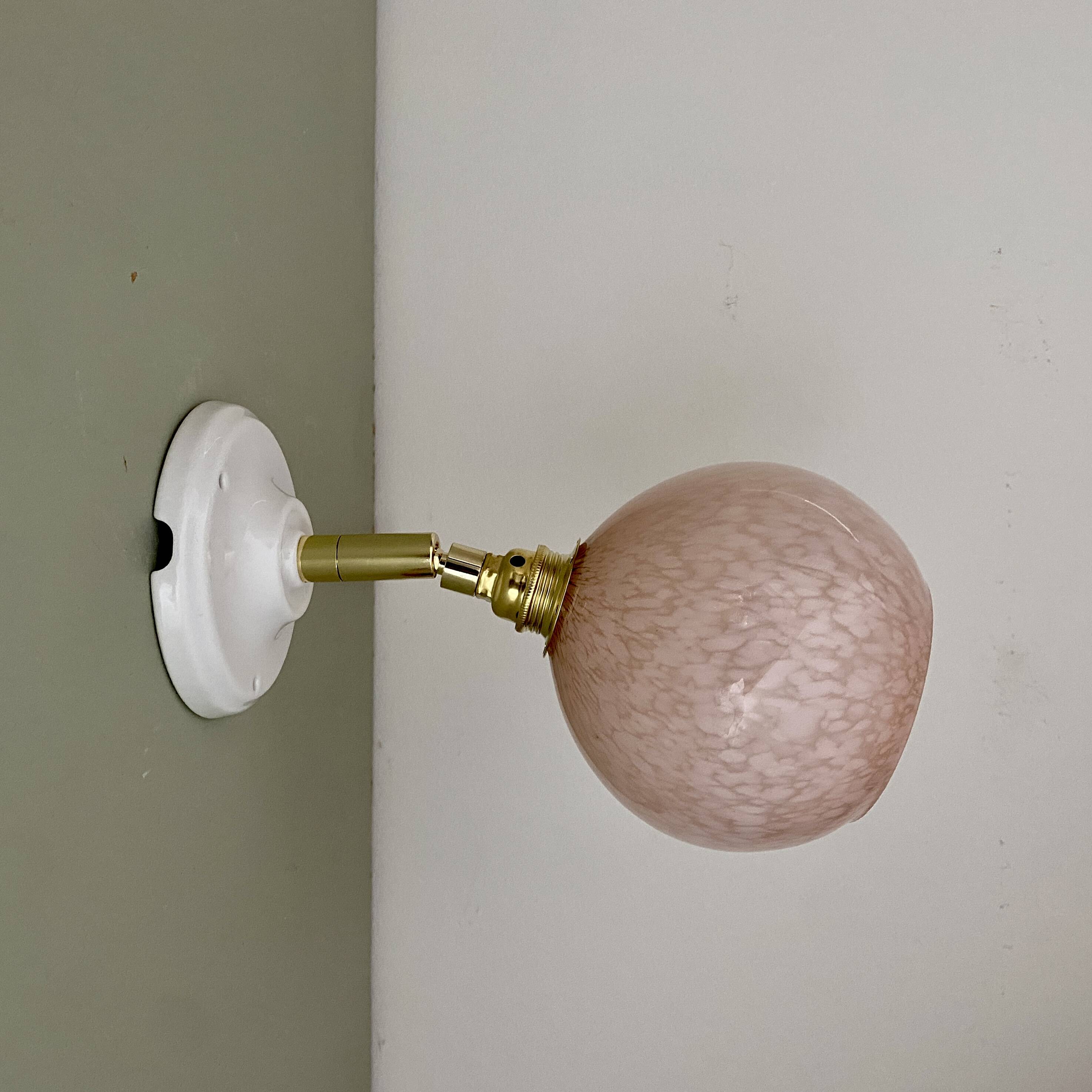 Vintage pink Clichy glass globe wall light