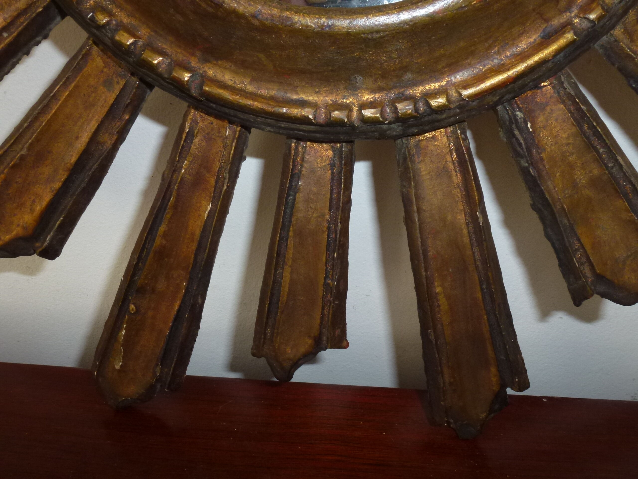 Old sun mirror gilded carved wood 50s-60s 49cm