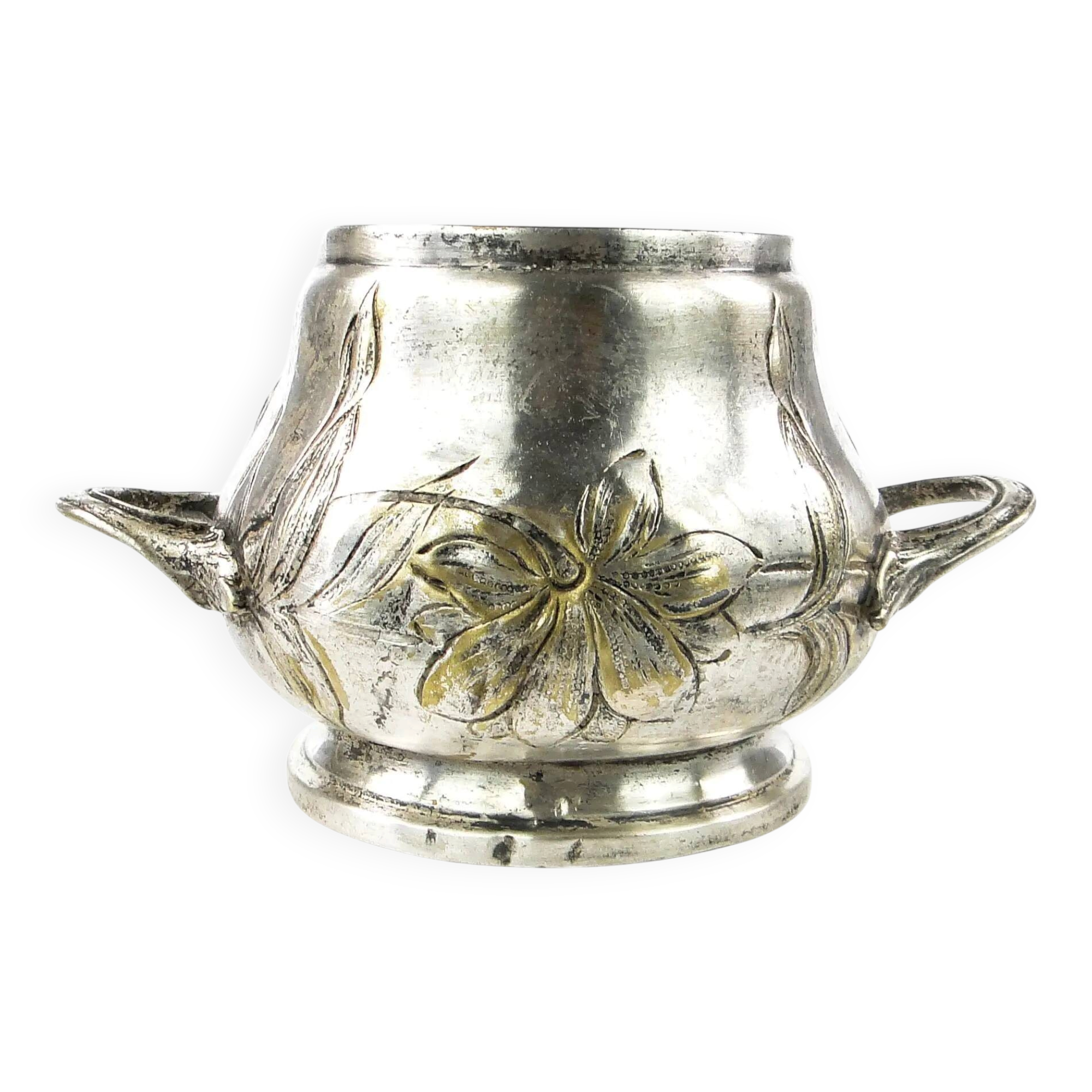 Art Nouveau sugar bowl, silver-plated brass, Germany, early 20th century